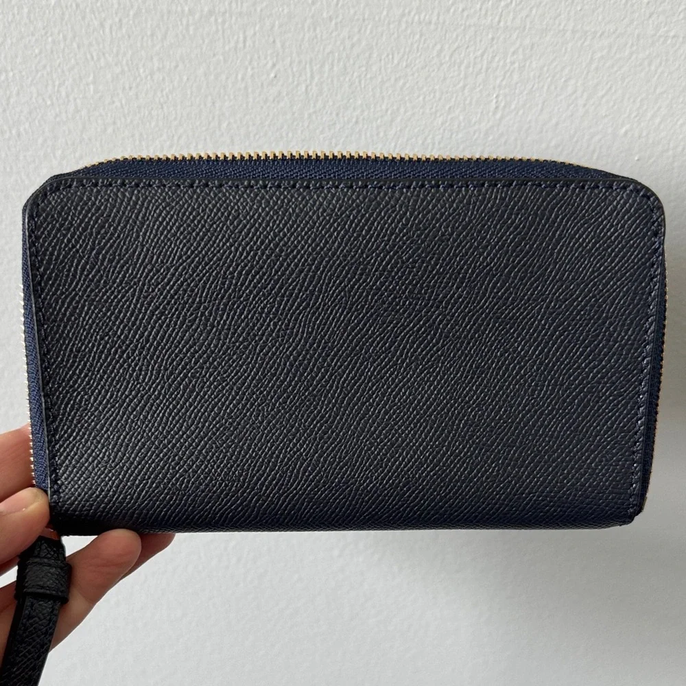 Coach Navy Leather Wristlet with Gold Accents - Picture 3 of 4